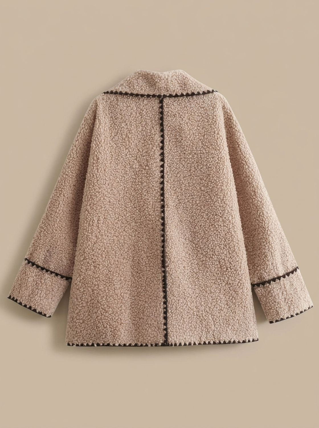 Women's Teddy Fleece Faux Fur Coat Black-Trim Lapel Jacket