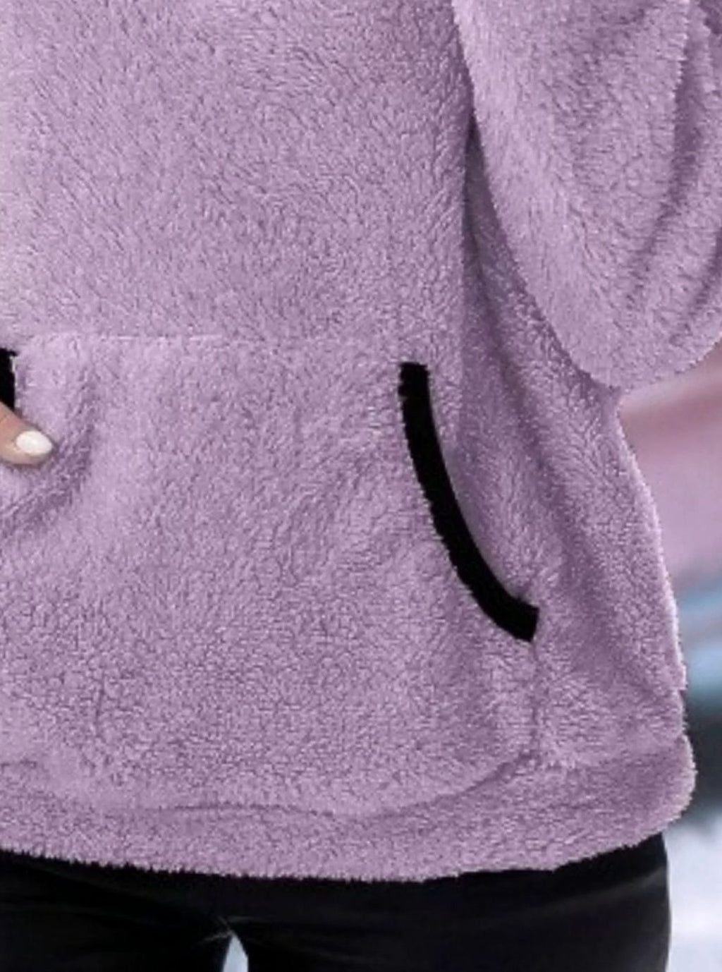 Women's Teddy Fleece Half-Zip Kangaroo Pocket Pullover Sweater, Camel Brown