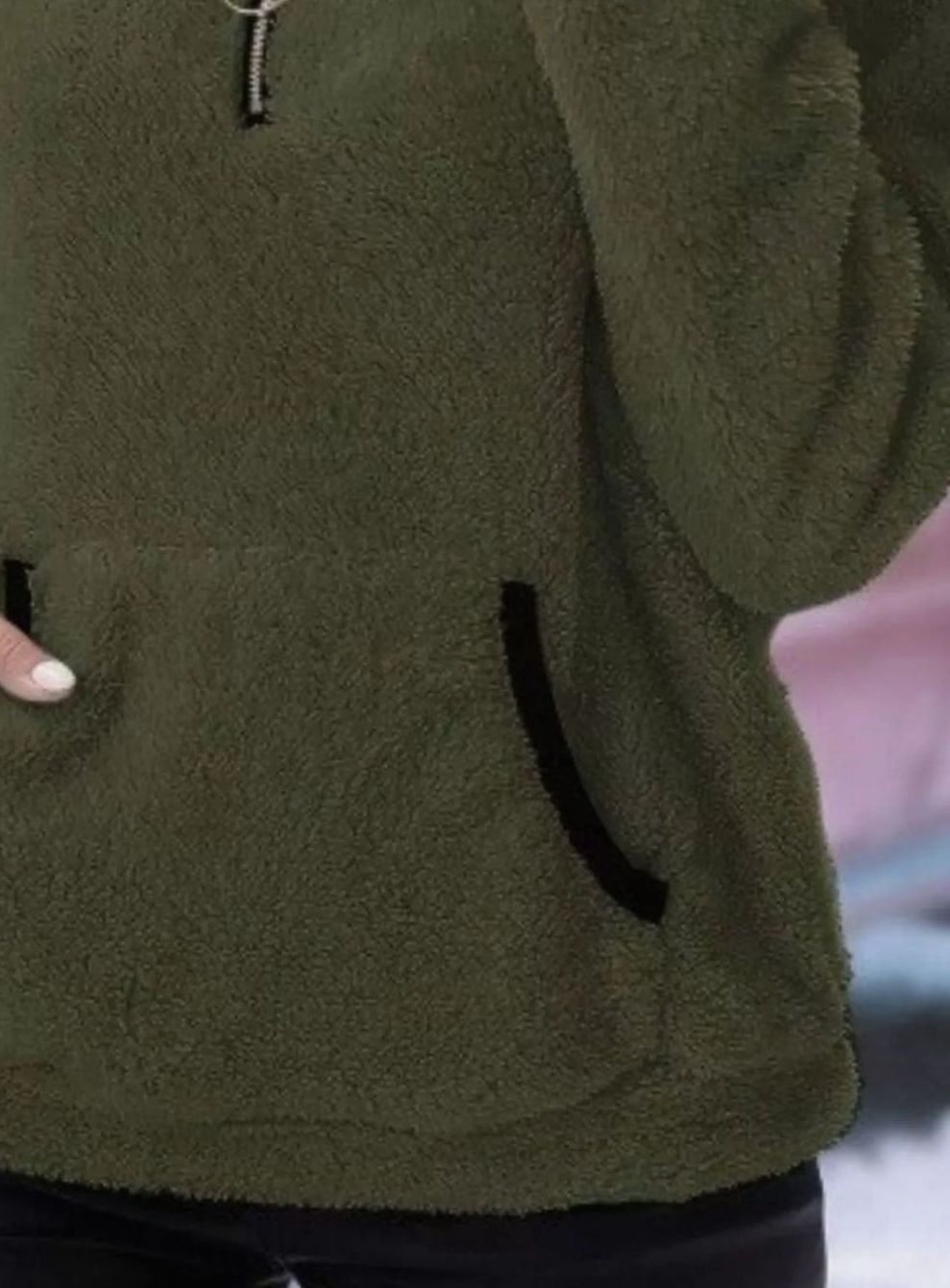 Women's Teddy Fleece Half-Zip Kangaroo Pocket Pullover Sweater, Camel Brown