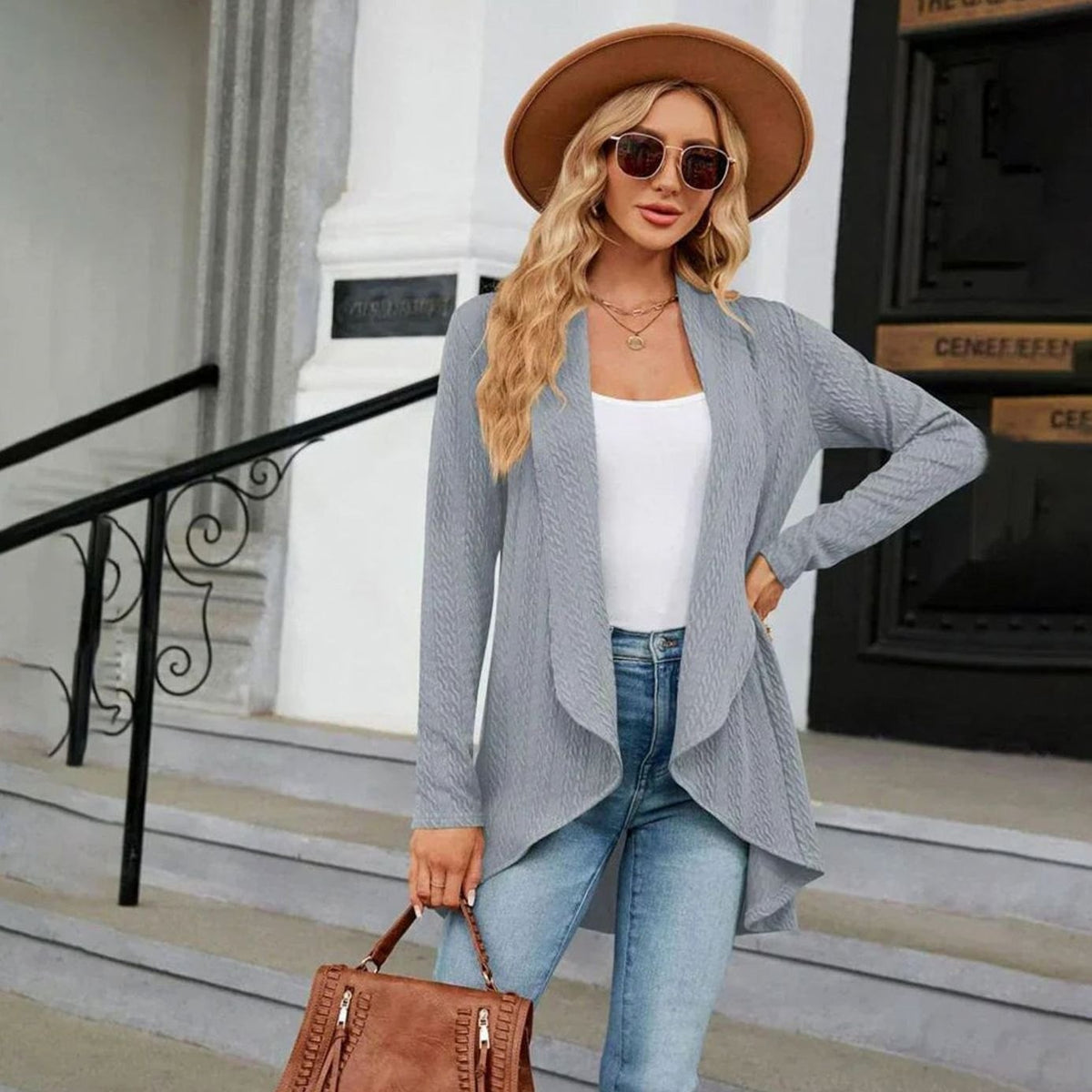 Women's Textured Open-Front Long-Sleeve Cardigan