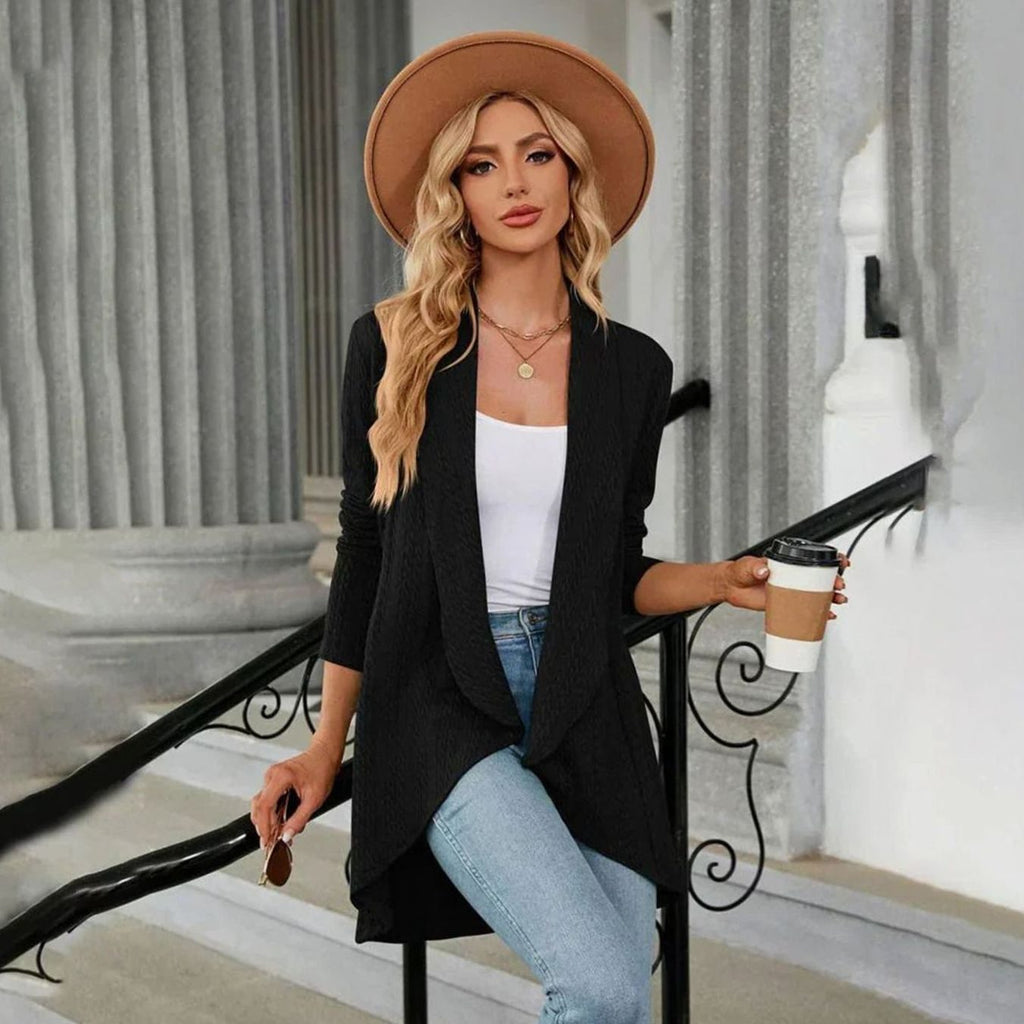 Women's Textured Open-Front Long-Sleeve Cardigan