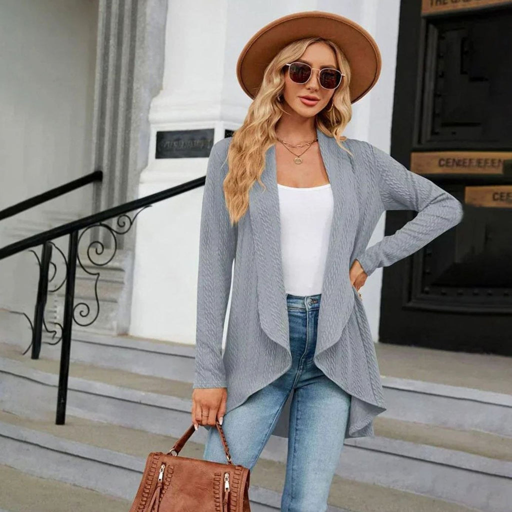 Women's Textured Open-Front Long-Sleeve Draped Cardigan, Teal Green