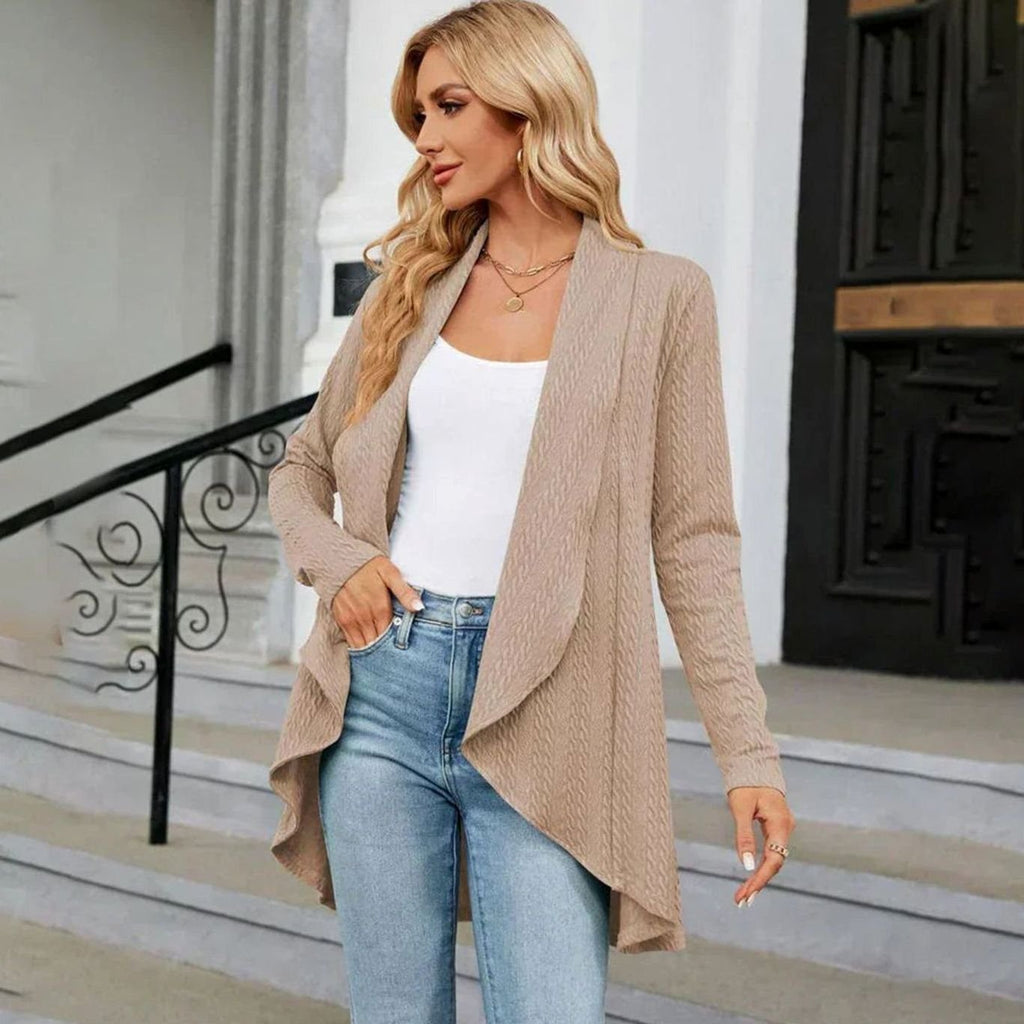 Women's Textured Open-Front Long-Sleeve Draped Cardigan, Teal Green