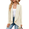 Women's Textured Open-Front Long-Sleeve Draped Cardigan, Teal Green - Beige