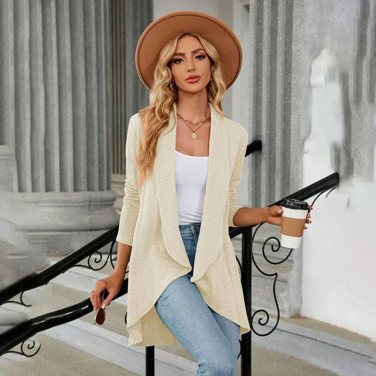 Women's Textured Open-Front Long-Sleeve Draped Cardigan, Teal Green