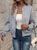 Women's Textured Zip-Up Quilted Jacket Lightweight Bomber - Gray
