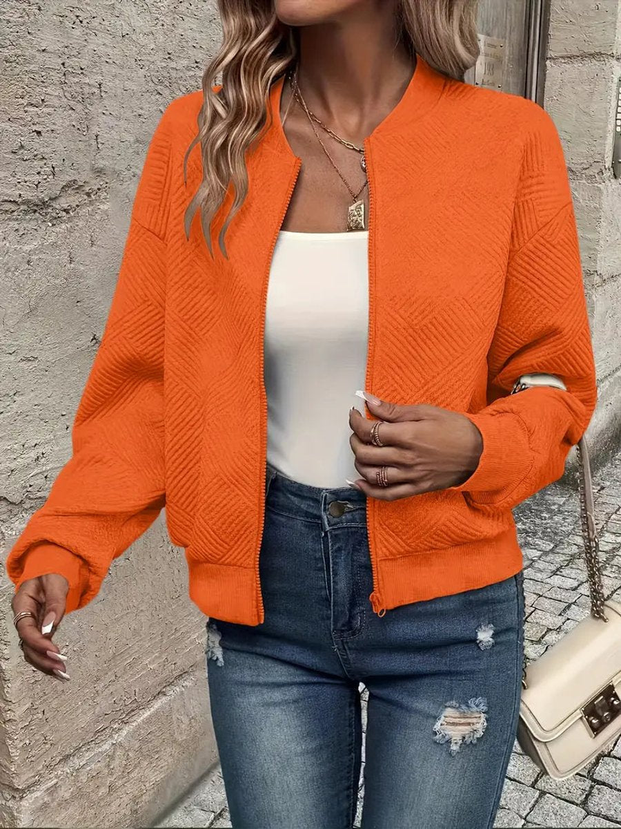 Women's Textured Zip-Up Quilted Jacket Lightweight Bomber