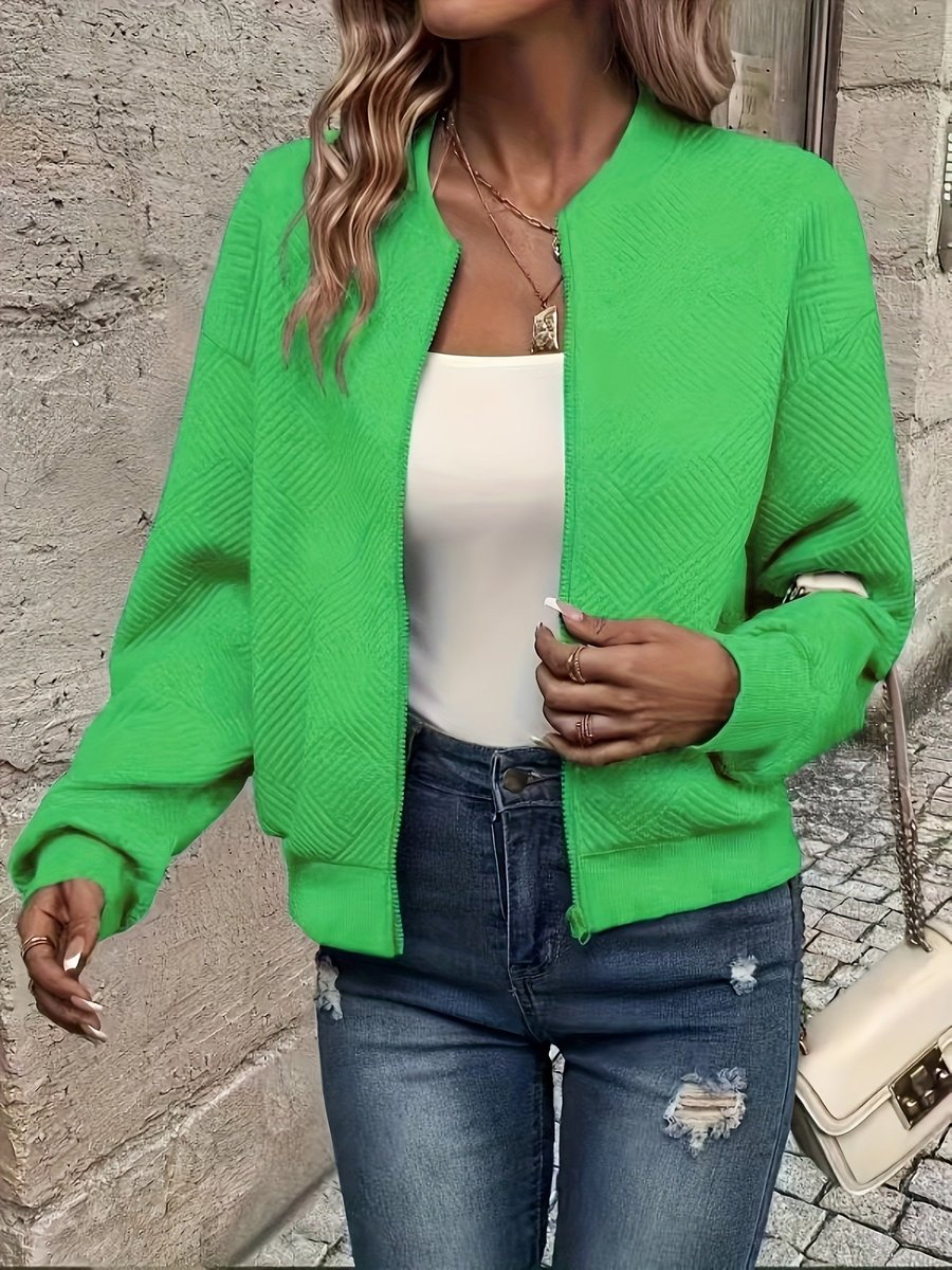 Women's Textured Zip-Up Quilted Jacket Lightweight Bomber