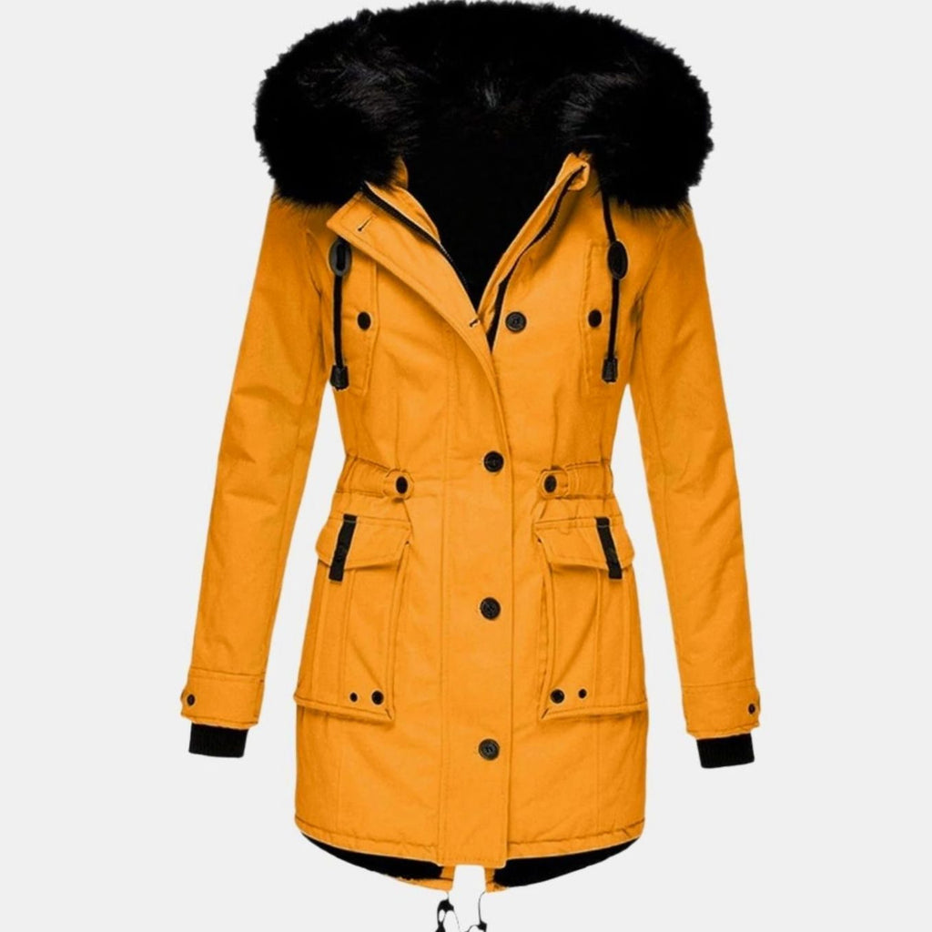 Women's Thick Faux Fur Hood Insulated Winter Parka Coat - Gold