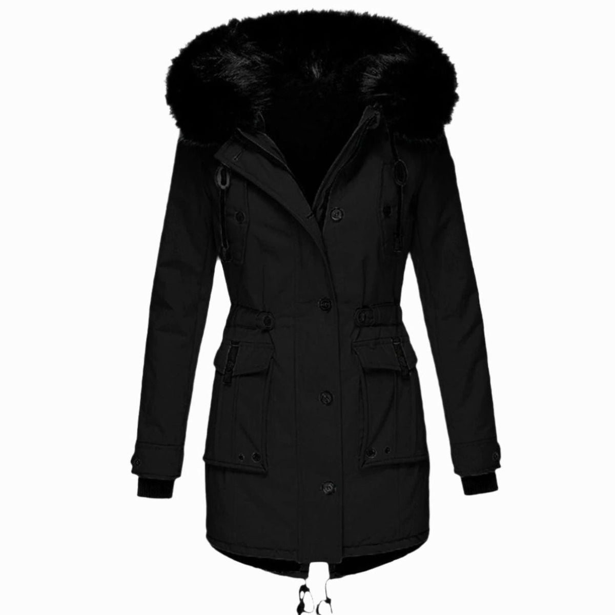 Women's Thick Faux Fur Hood Insulated Winter Parka Coat - Black
