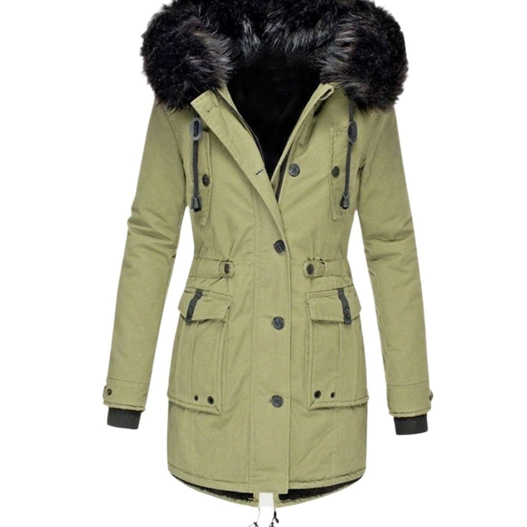 Women's Thick Faux Fur Hood Insulated Winter Parka Coat - Green