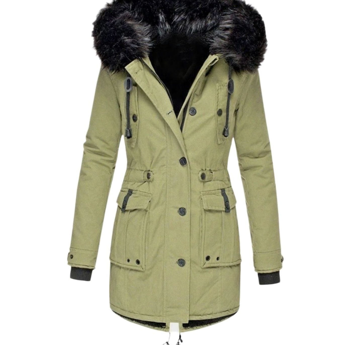 Women's Thick Faux Fur Hood Insulated Winter Parka Coat - Green