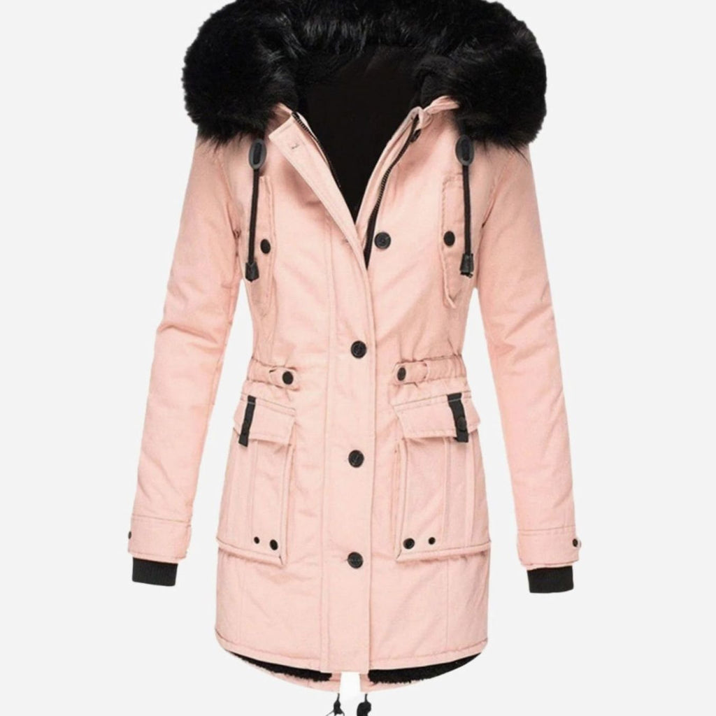 Women's Thick Faux Fur Hood Insulated Winter Parka Coat - Pink