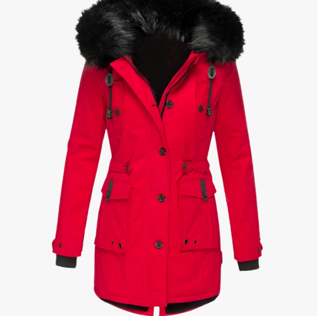 Women's Thick Faux Fur Hood Insulated Winter Parka Coat - Red