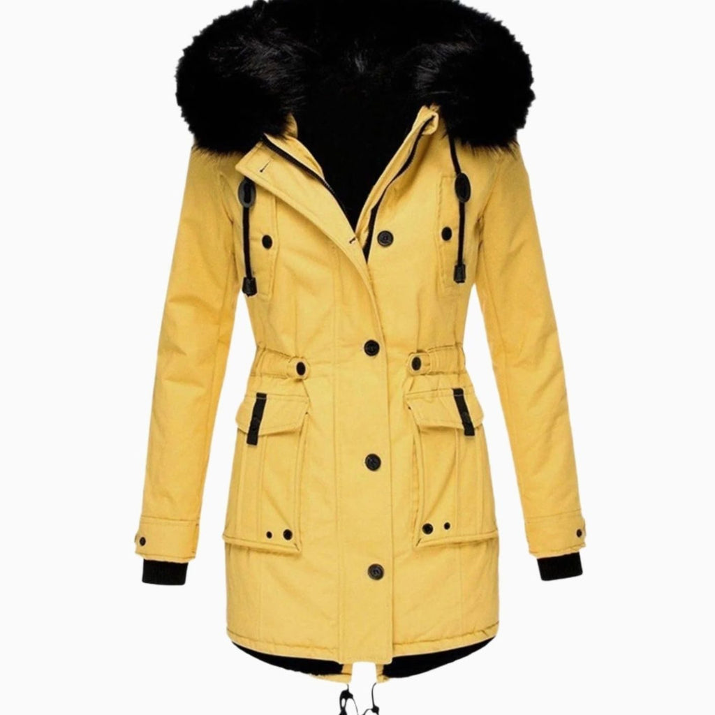 Women's Thick Faux Fur Hood Insulated Winter Parka Coat - Yellow