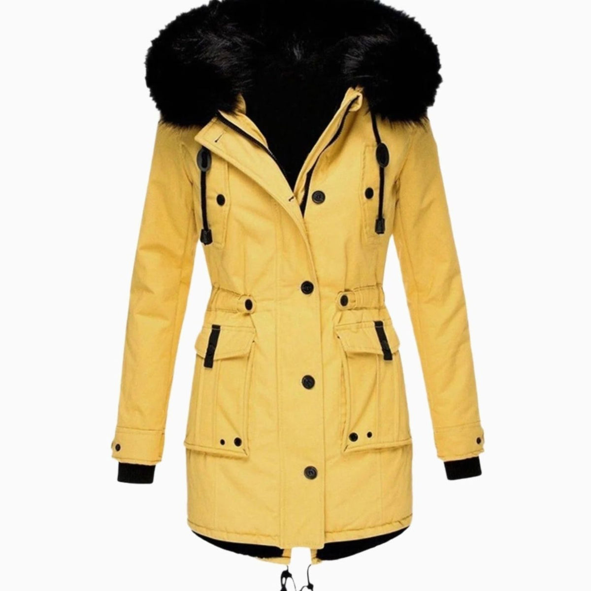 Women's Thick Faux Fur Hood Insulated Winter Parka Coat - Yellow