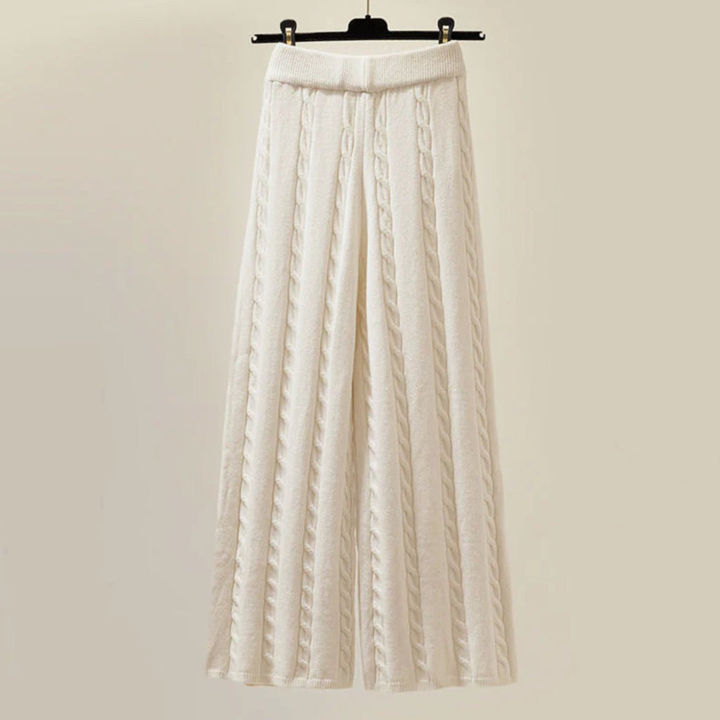 Women's Three-Piece Cable-Knit Turtleneck Loungewear Set Wide-Leg Pants Quilted Vest