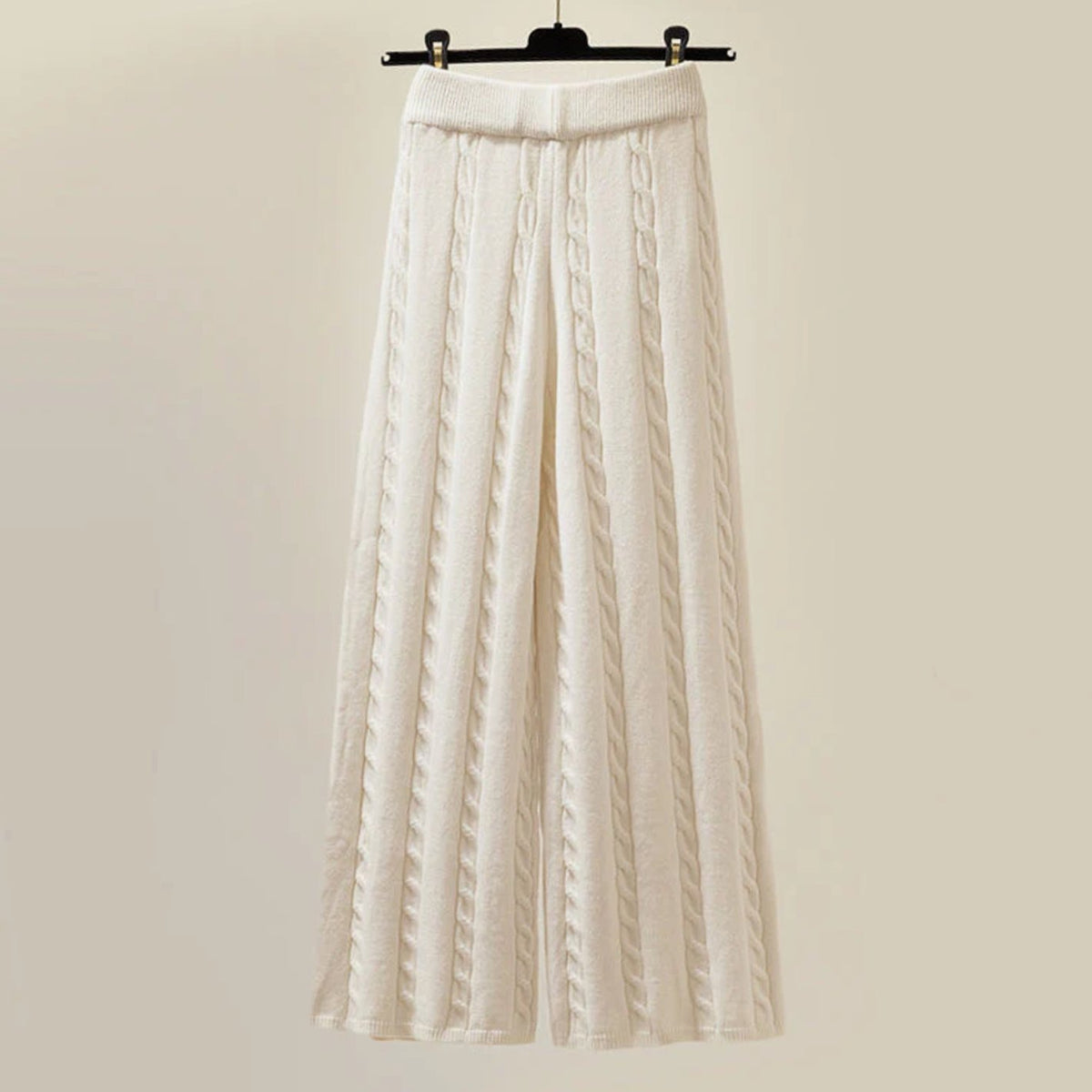 Women's Three-Piece Cable-Knit Turtleneck Loungewear Set Wide-Leg Pants Quilted Vest