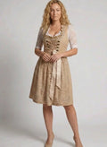 Women's Traditional Lace-Up Knee-Length Dirndl Dress - Beige