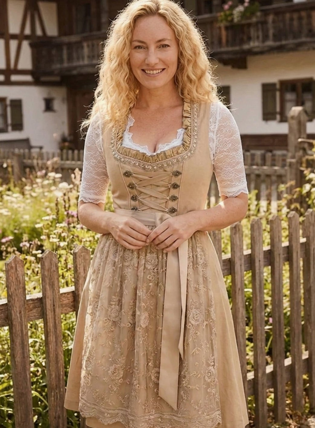 Women's Traditional Lace-Up Knee-Length Dirndl Dress