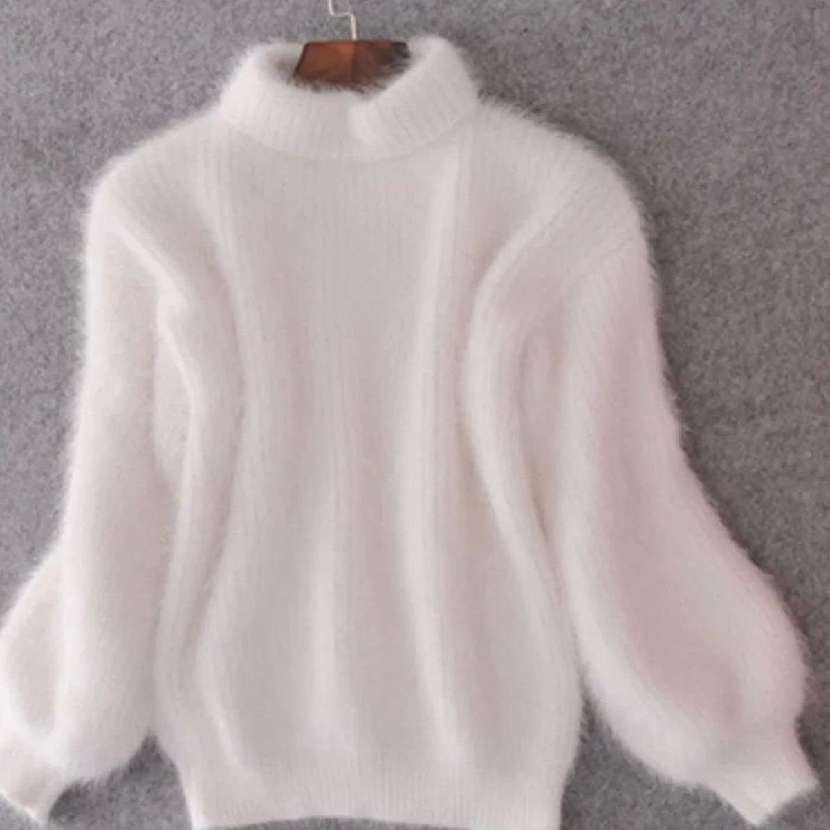 Women's Turtleneck Fuzzy Loose-Fit Pullover Knit Sweater - White