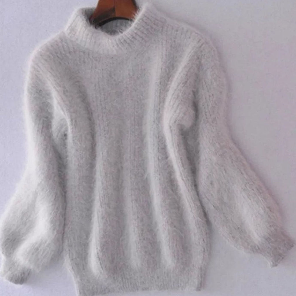Women's Turtleneck Fuzzy Loose-Fit Pullover Knit Sweater - Gray