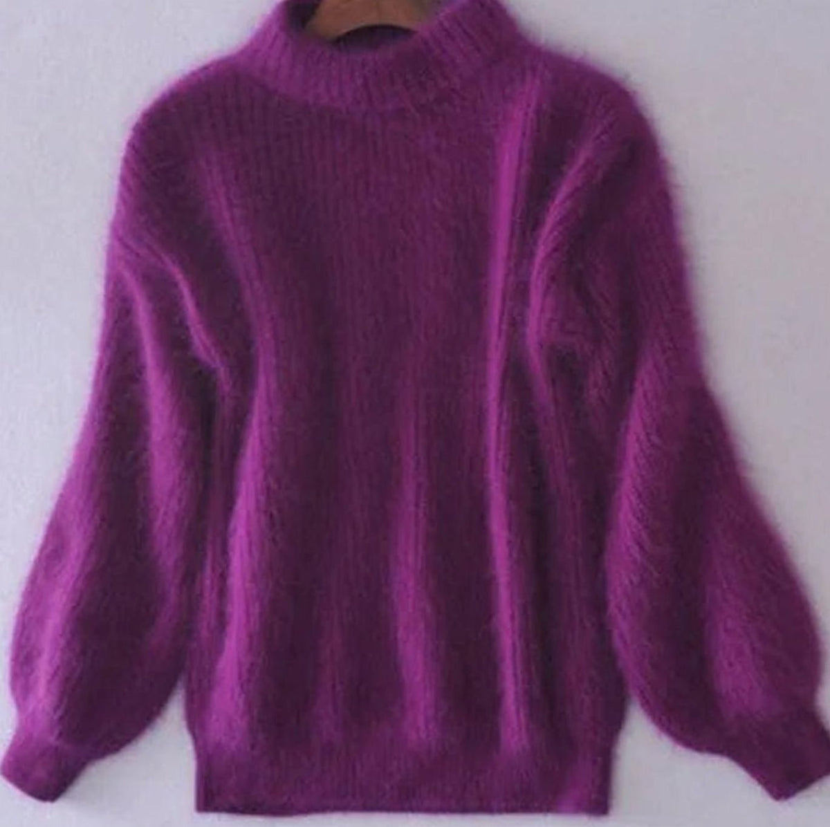 Women's Turtleneck Fuzzy Loose-Fit Pullover Knit Sweater - Purple