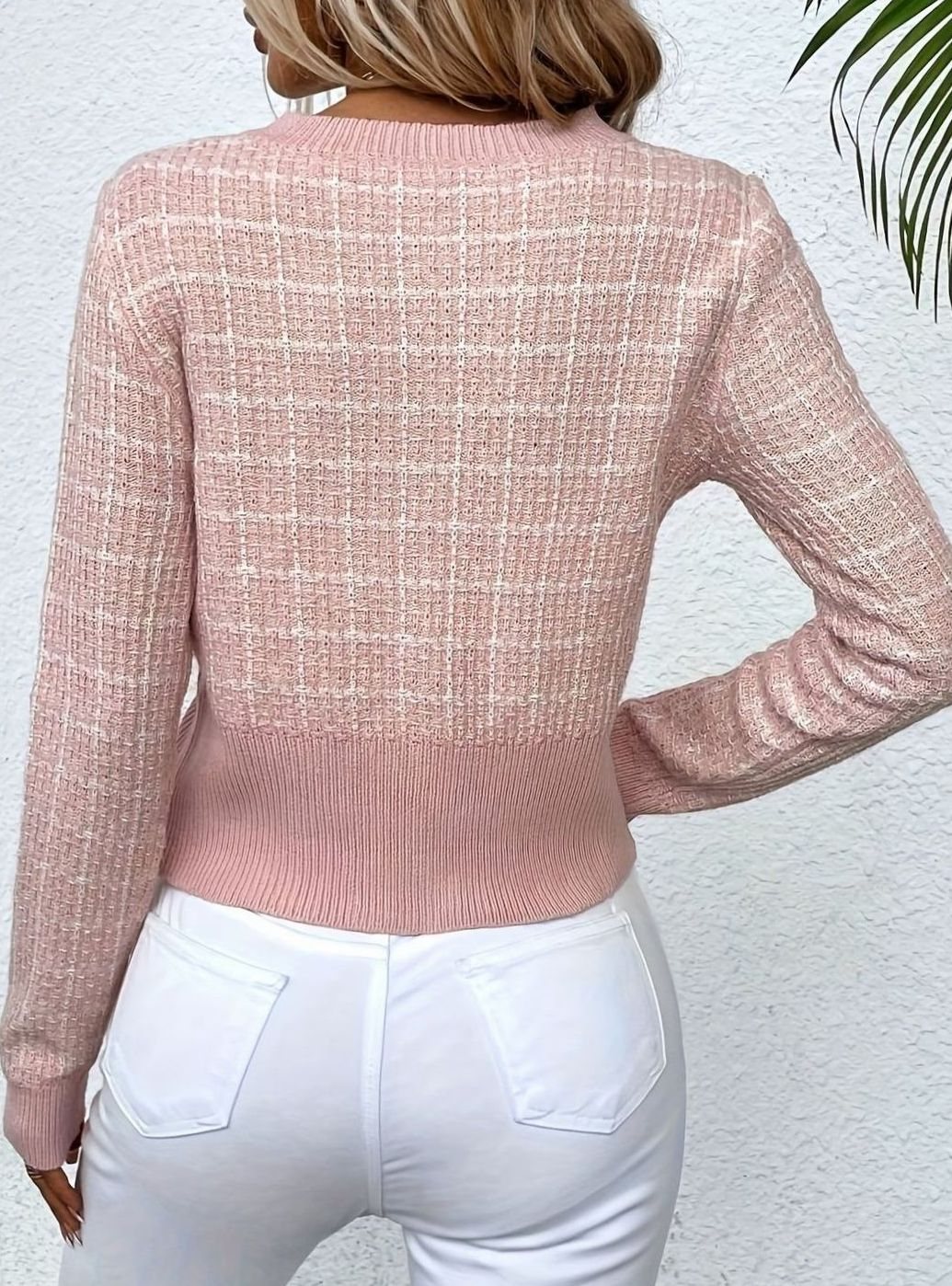 Women's Tweed-Style Gold-Button Cropped Knit Cardigan
