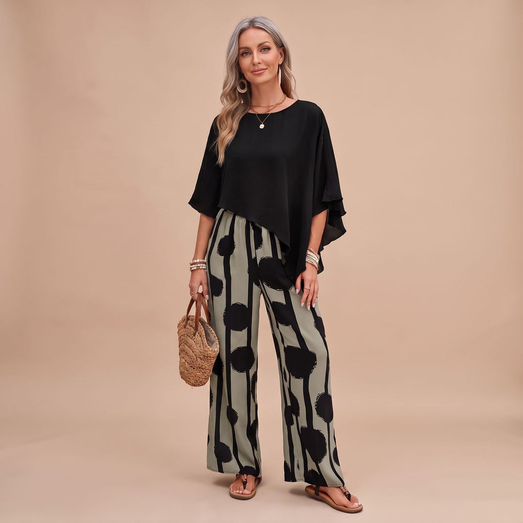 Women's Two Piece Set Batwing Top Wide-Leg Printed Pants