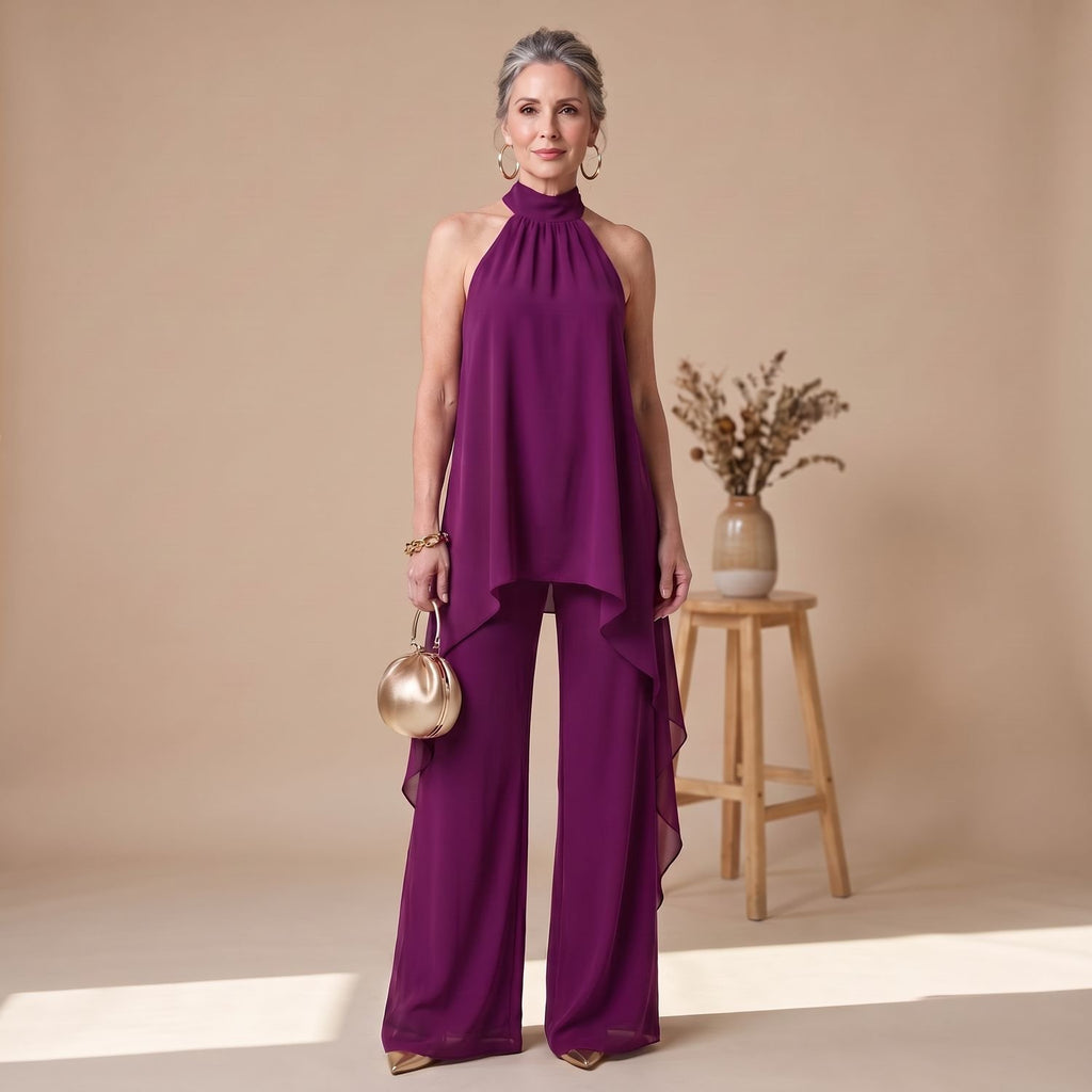 Women's Two Piece Set Halter Asymmetric Tunic Wide Leg Pants