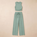 Women's Two Piece Set Sleeveless Crop Top Wide-Leg Pants - Fruit Green