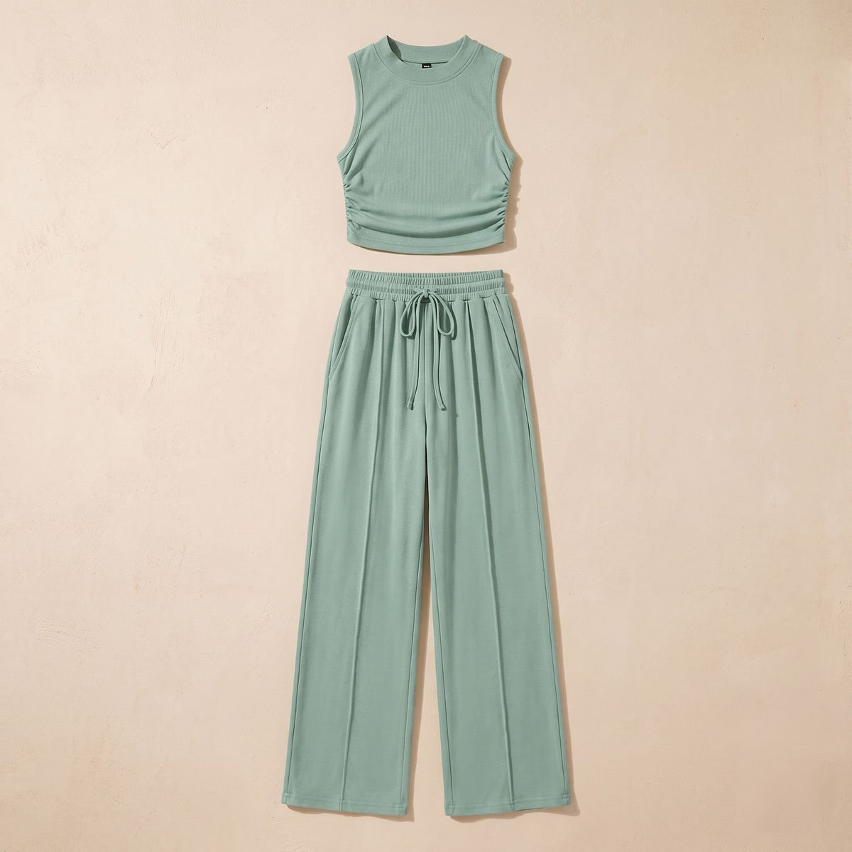 Women's Two Piece Set Sleeveless Crop Top Wide-Leg Pants - Fruit Green