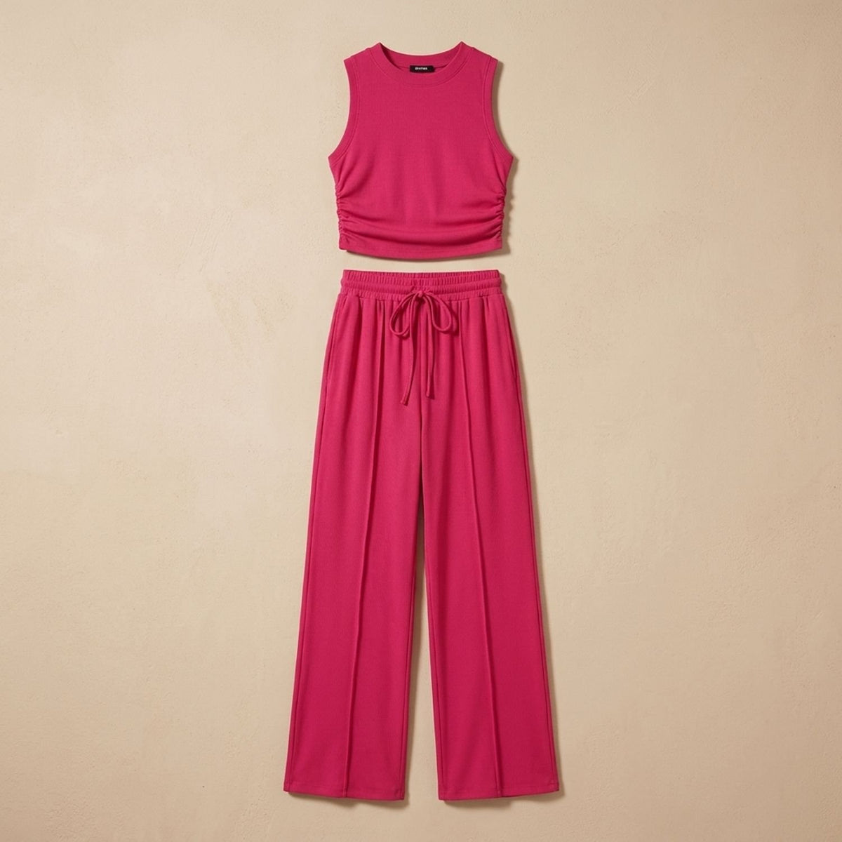 Women's Two Piece Set Sleeveless Crop Top Wide-Leg Pants - Rose Red