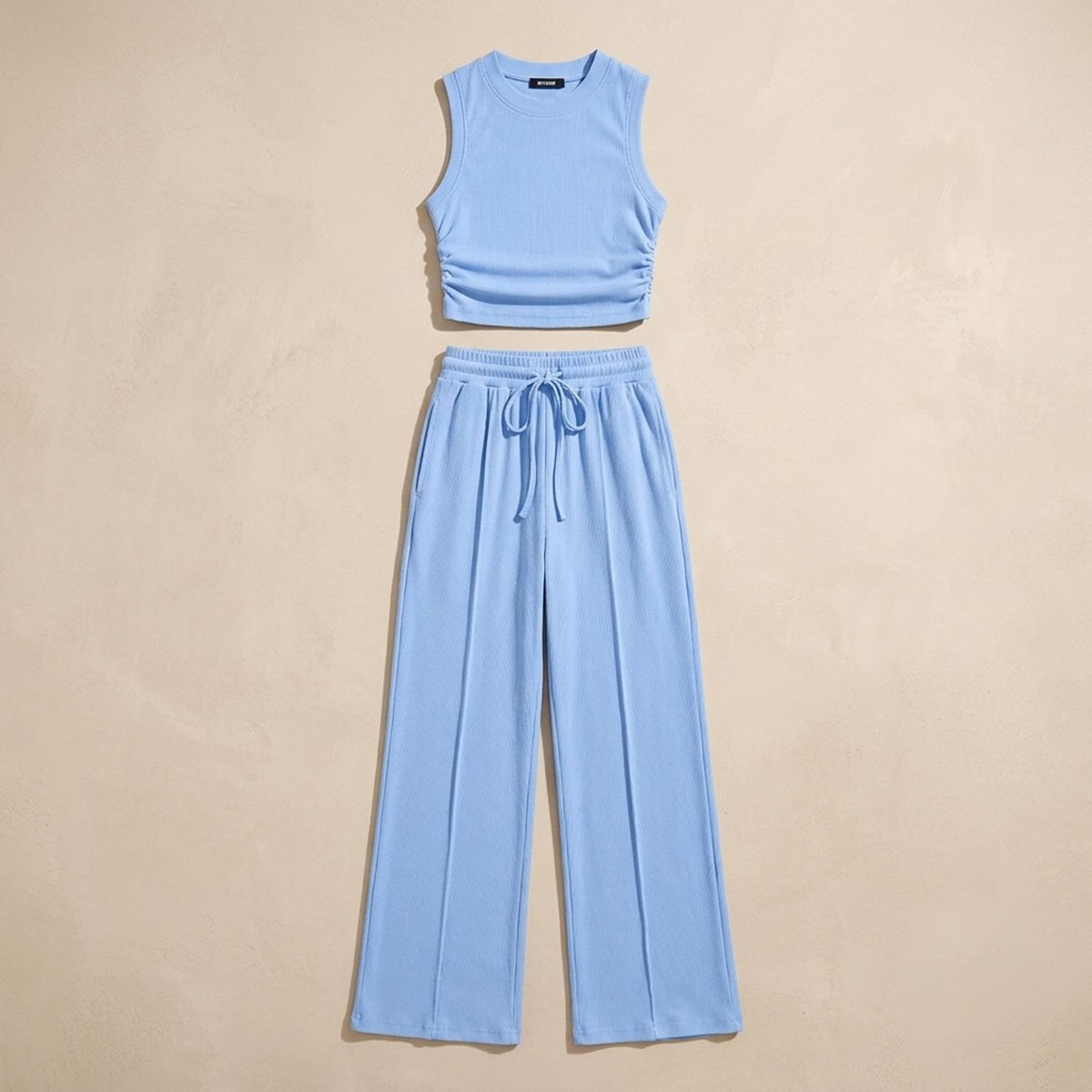Women's Two Piece Set Sleeveless Crop Top Wide-Leg Pants - Light Blue