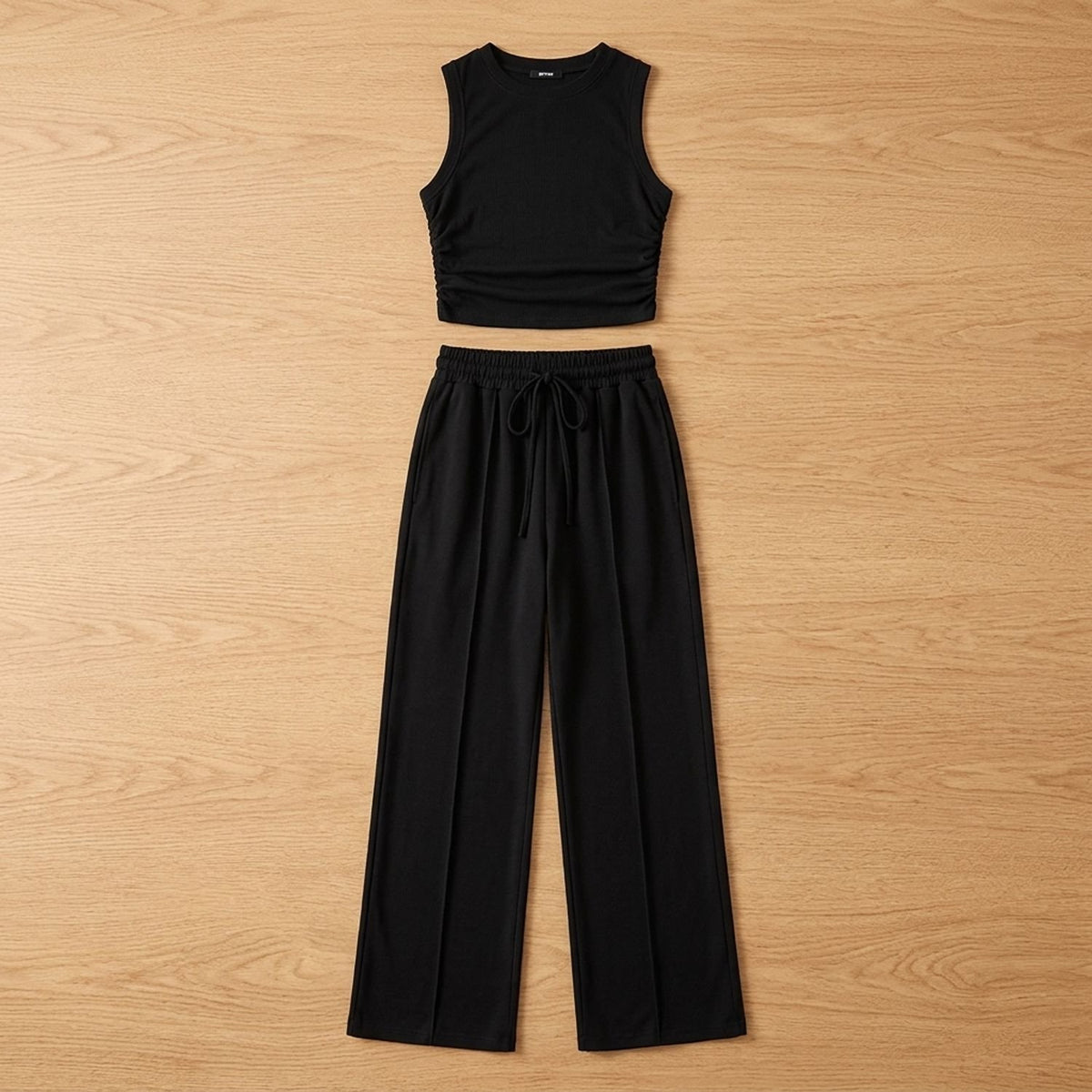 Women's Two Piece Set Sleeveless Crop Top Wide-Leg Pants - Black