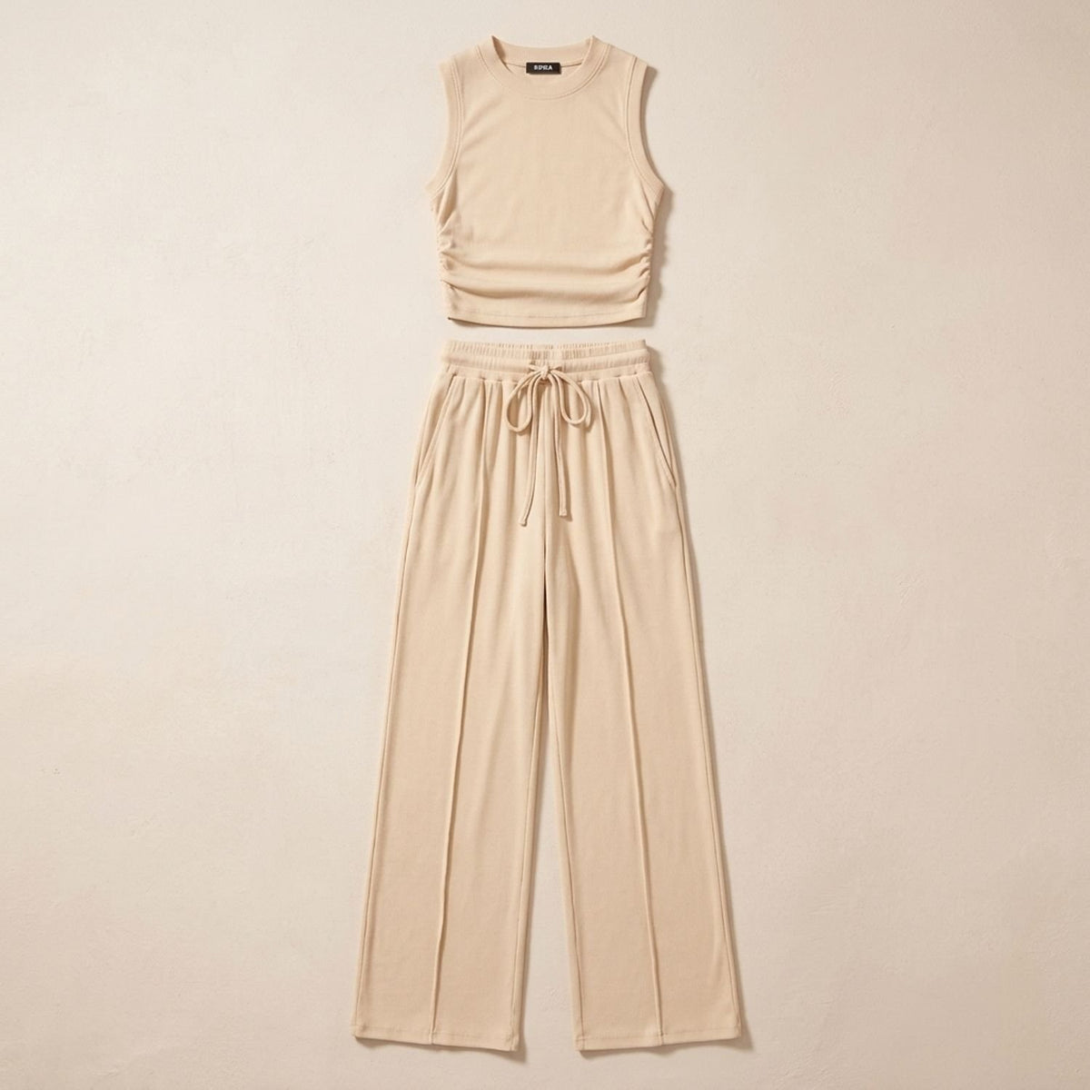 Women's Two Piece Set Sleeveless Crop Top Wide-Leg Pants - Apricot
