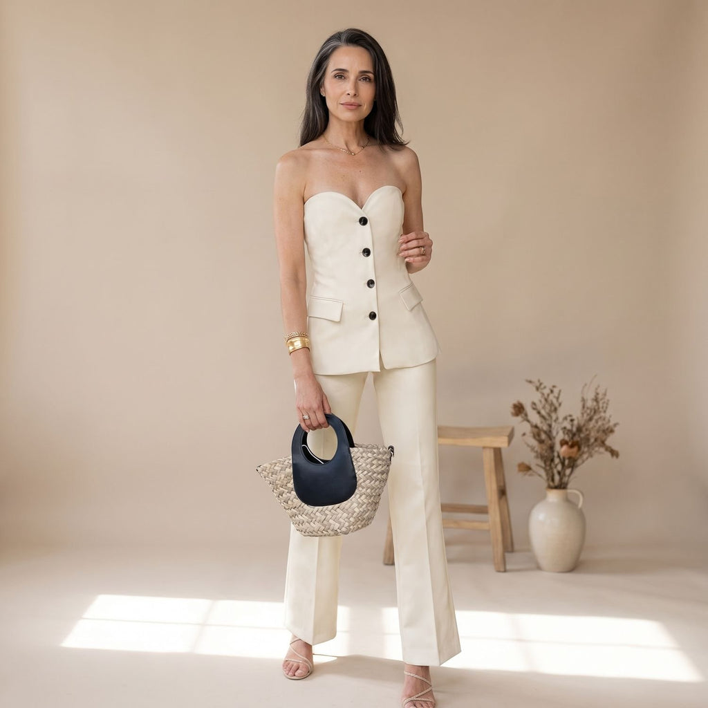 Women's Two Piece Set Sweetheart Strapless Bustier Top Wide-Leg Pants