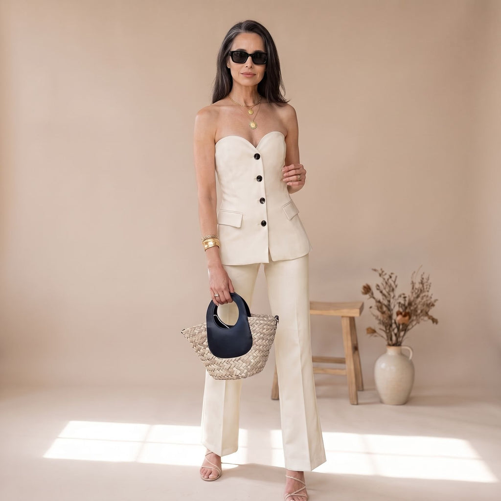 Women's Two Piece Set Sweetheart Strapless Bustier Top Wide-Leg Pants