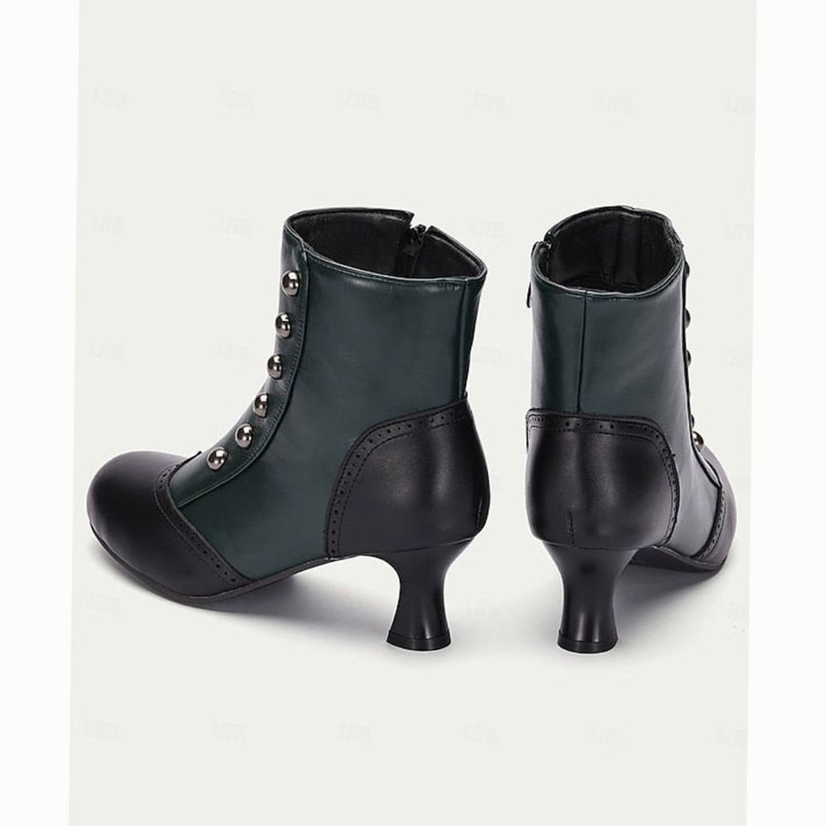 Women's Two-Tone Vintage Buttoned Spool-Heel Ankle Boots