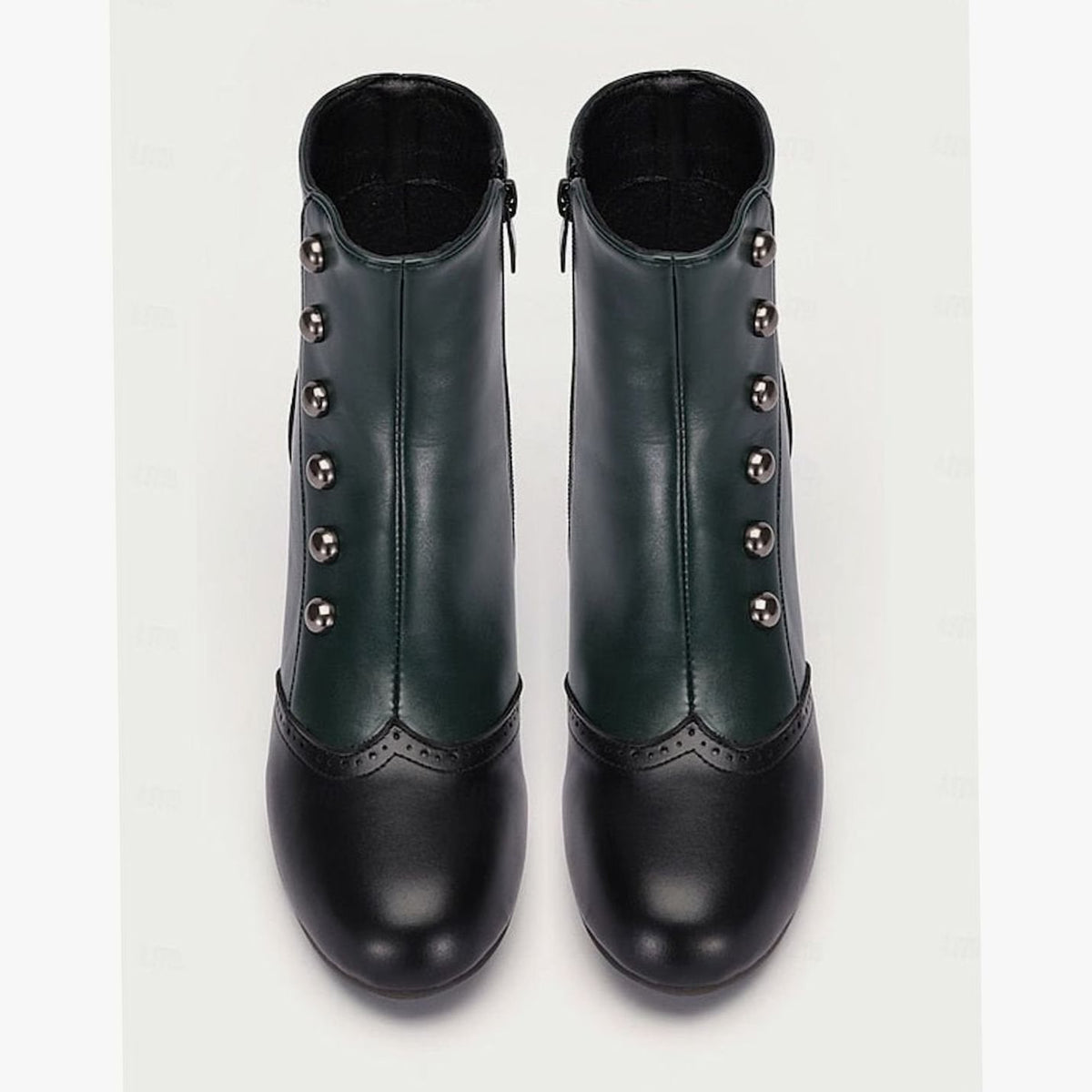 Women's Two-Tone Vintage Buttoned Spool-Heel Ankle Boots