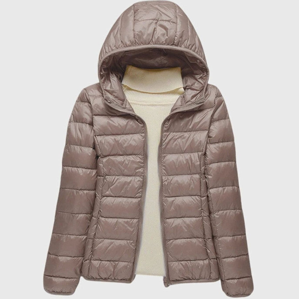 Women's Ultra-Light Hooded Quilted Winter Coat Puffer Jacket - Khaki Hood
