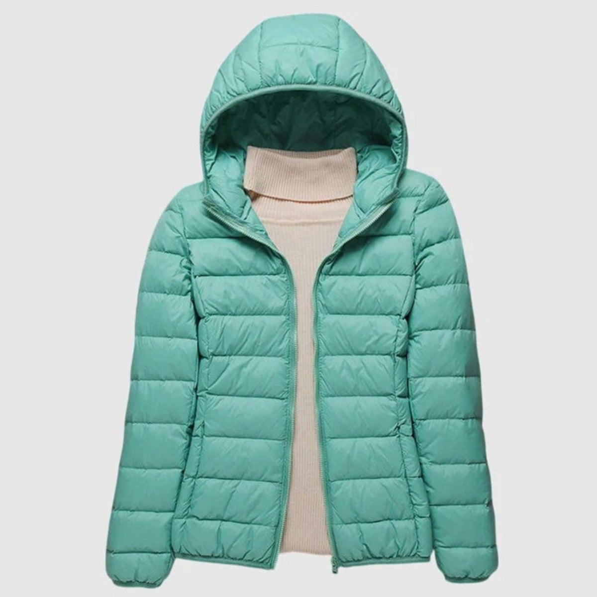 Women's Ultra-Light Hooded Quilted Winter Coat Puffer Jacket - Turquoise Hood