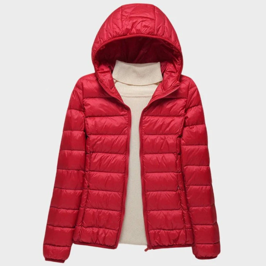 Women's Ultra-Light Hooded Quilted Winter Coat Puffer Jacket - Red Hood
