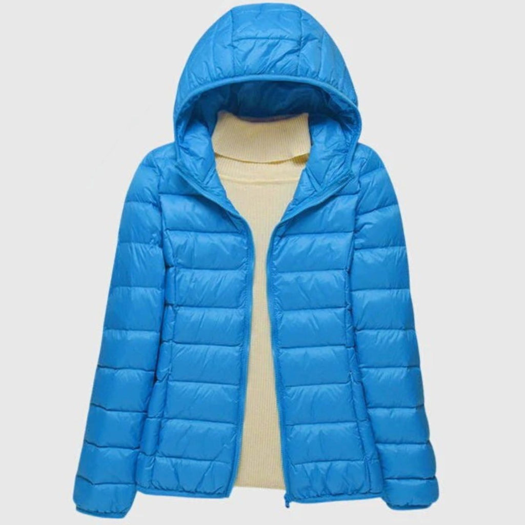 Women's Ultra-Light Hooded Quilted Winter Coat Puffer Jacket - Blue Hood