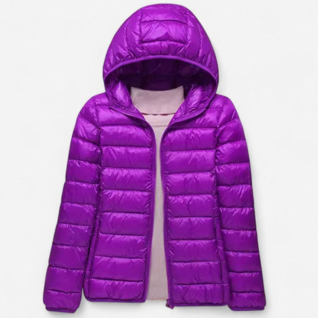 Women's Ultra-Light Hooded Quilted Winter Coat Puffer Jacket - Purple Hood
