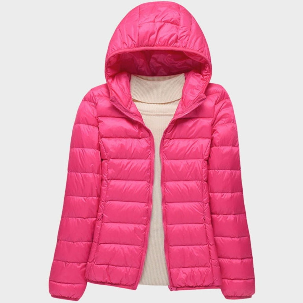 Women's Ultra-Light Hooded Quilted Winter Coat Puffer Jacket - Pink Hood