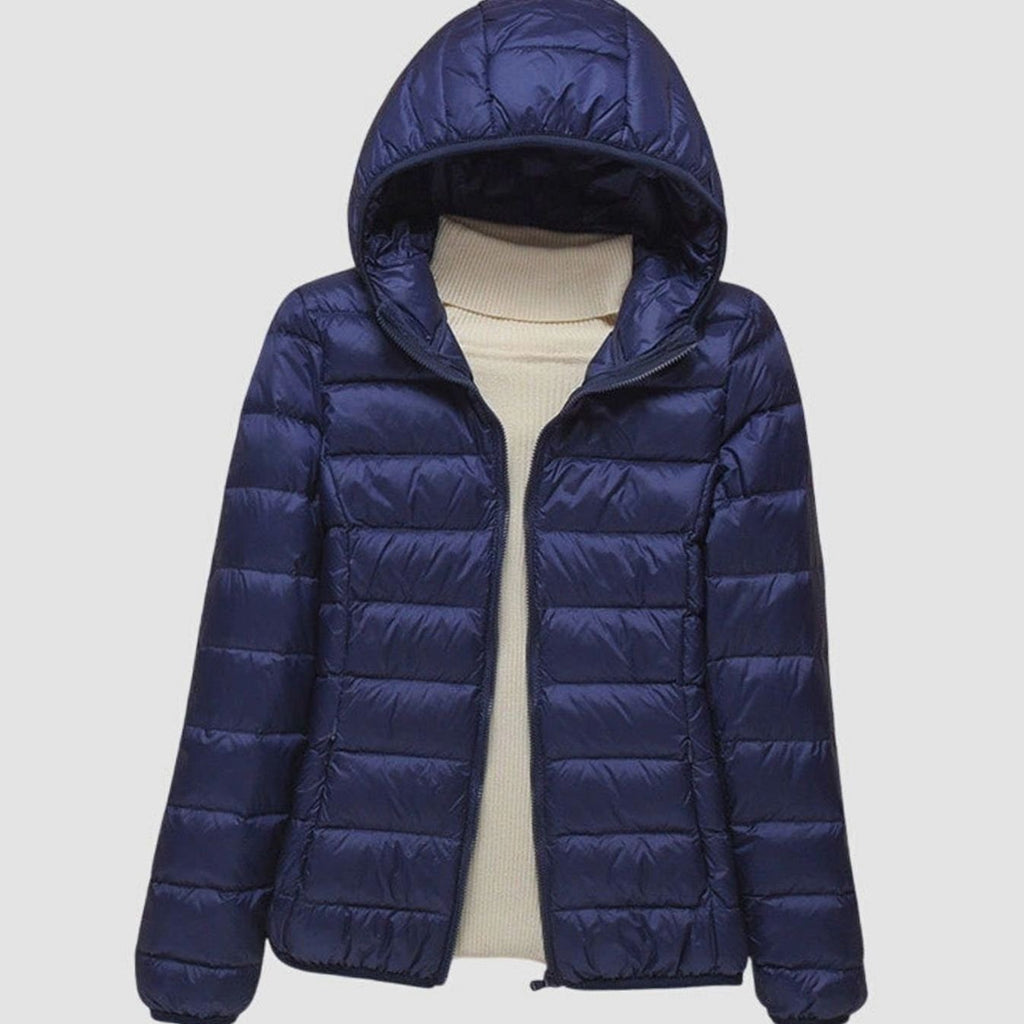 Women's Ultra-Light Hooded Quilted Winter Coat Puffer Jacket - Dark Blue Hood