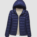 Women's Ultra-Light Hooded Quilted Winter Coat Puffer Jacket - Dark Blue Hood