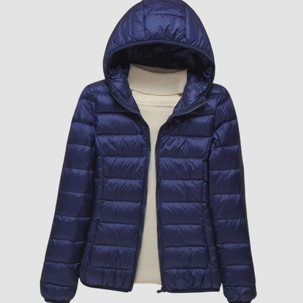 Women's Ultra-Light Hooded Quilted Winter Coat Puffer Jacket - Dark Blue Hood
