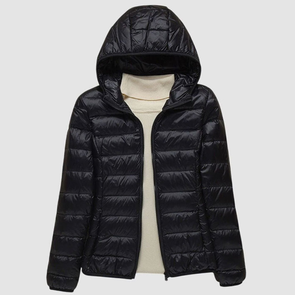 Women's Ultra-Light Hooded Quilted Winter Coat Puffer Jacket - Black Hood